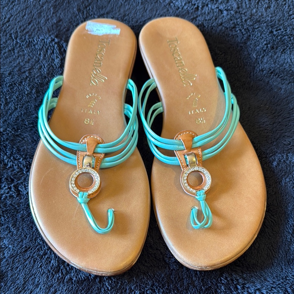 Women's Sandals - Turquoise and Tan - Picture 2 of 4